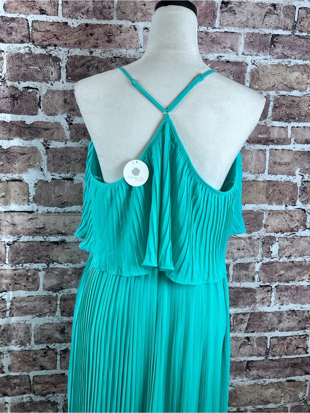 Everyday Chic Turquoise Pleated Maxi Dress Boho Resort NWT - Picture 13 of 13